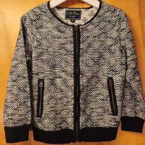 Lucky Brand Women's Sweater Bomber Jacket Navy and Ivory Size XS